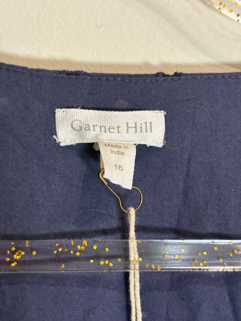 Garnet Hill Navy Blue Cotton Eyelet Dress Scallop Hem V-Neck NWT Size 16 - Picture 8 of 9